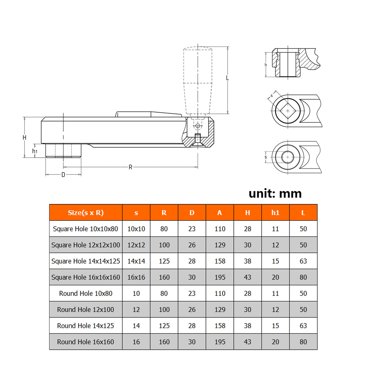 Nylon Hidden Folding Crank Handle with a Round or Square Installation Hole